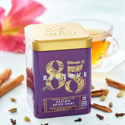 Dilmah 85 Reserve Ceylon Spice Chai Black Tea Tin Caddy - 20 Luxury Leaf Tea Bags