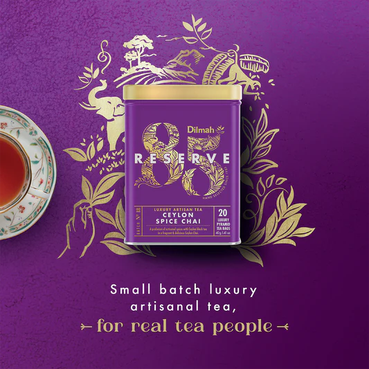 Dilmah 85 Reserve Ceylon Spice Chai Black Tea Tin Caddy - 20 Luxury Leaf Tea Bags