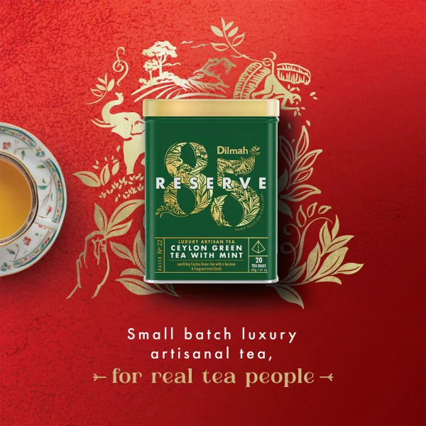 Dilmah 85 Reserve Ceylon Green Tea with Mint Tin Caddy - 20 Luxury Leaf Tea Bags