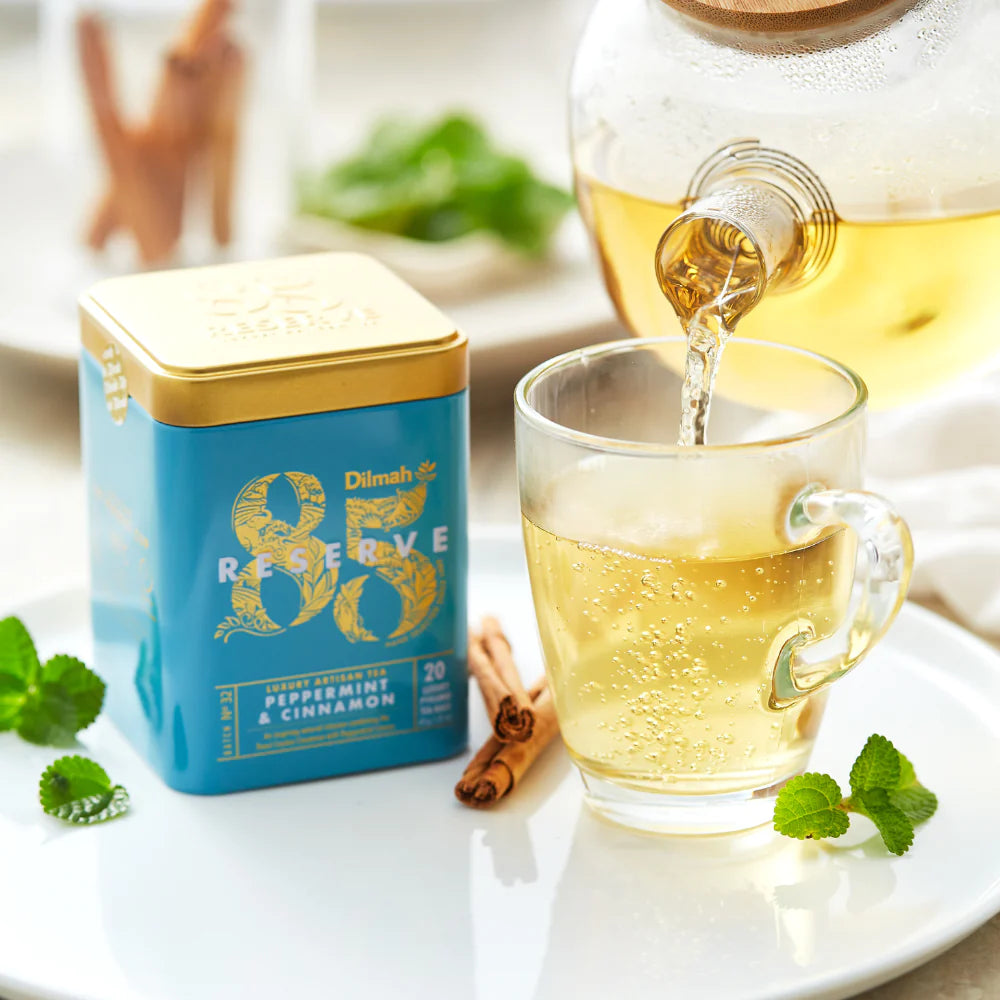 Dilmah 85 Reserve Peppermint & Cinnamon Tea Tin Caddy - 20 Luxury Leaf Tea Bags