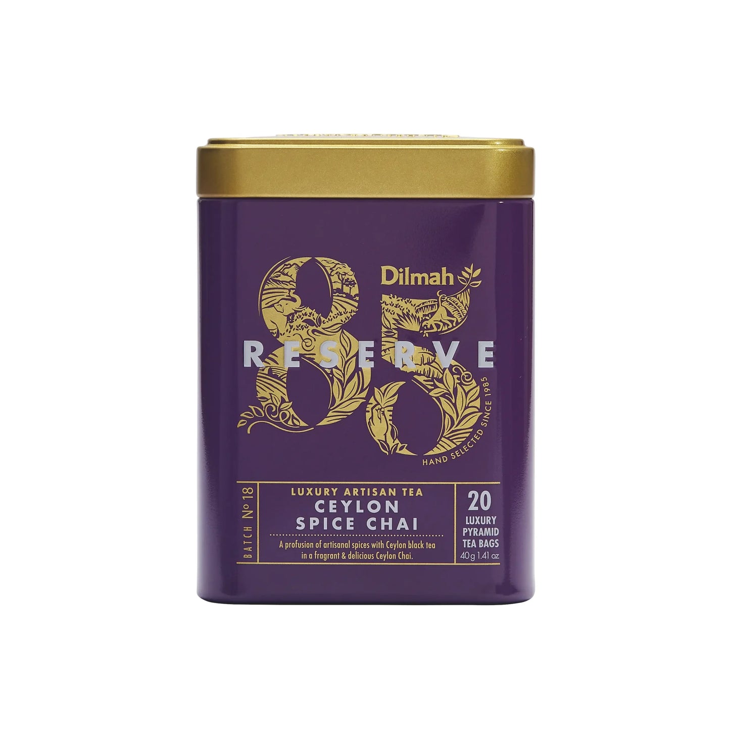 Dilmah 85 Reserve Ceylon Spice Chai Black Tea Tin Caddy - 20 Luxury Leaf Tea Bags