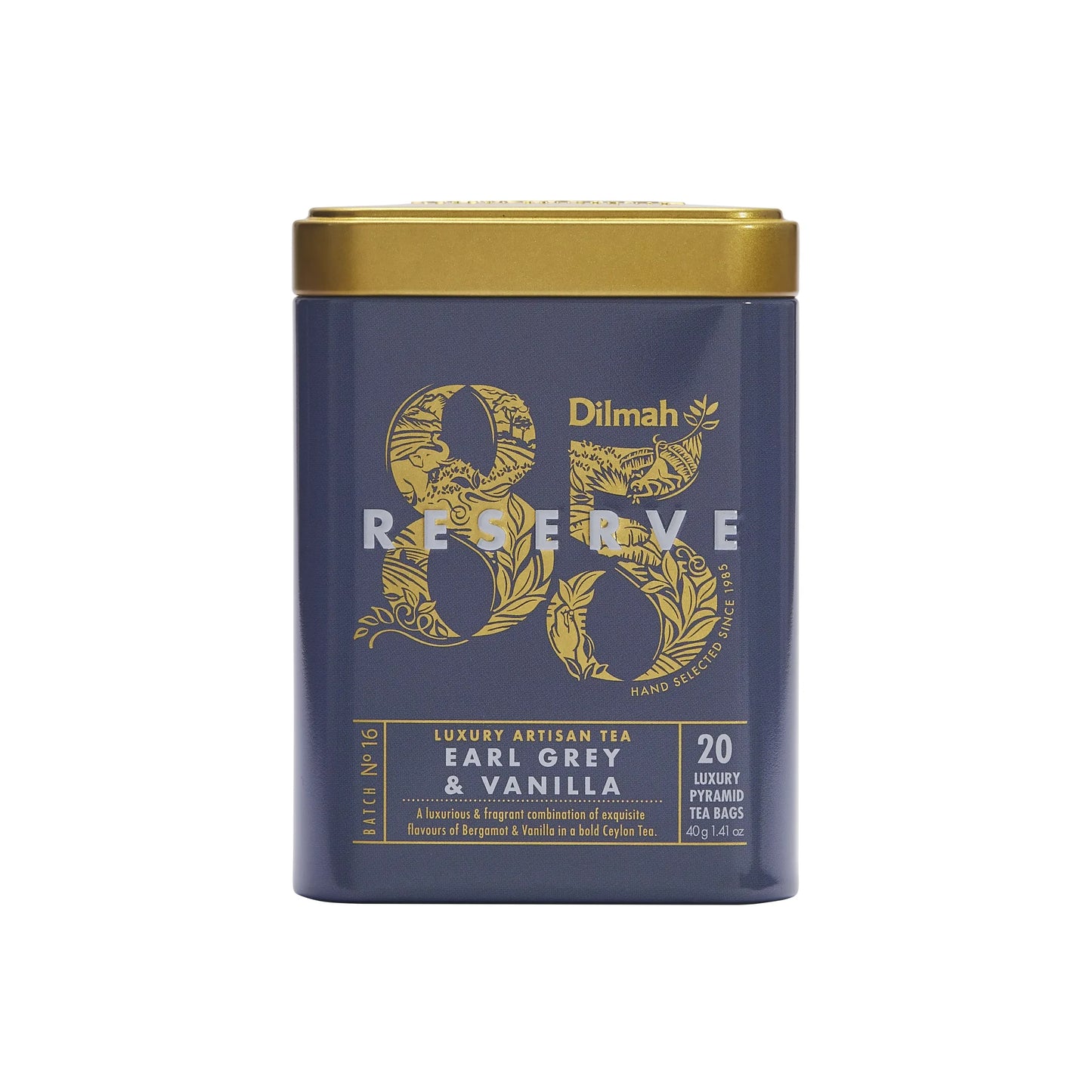 Dilmah 85 Reserve Earl Grey & Vanilla Tea Tin Caddy - 20 Luxury Leaf Tea Bags