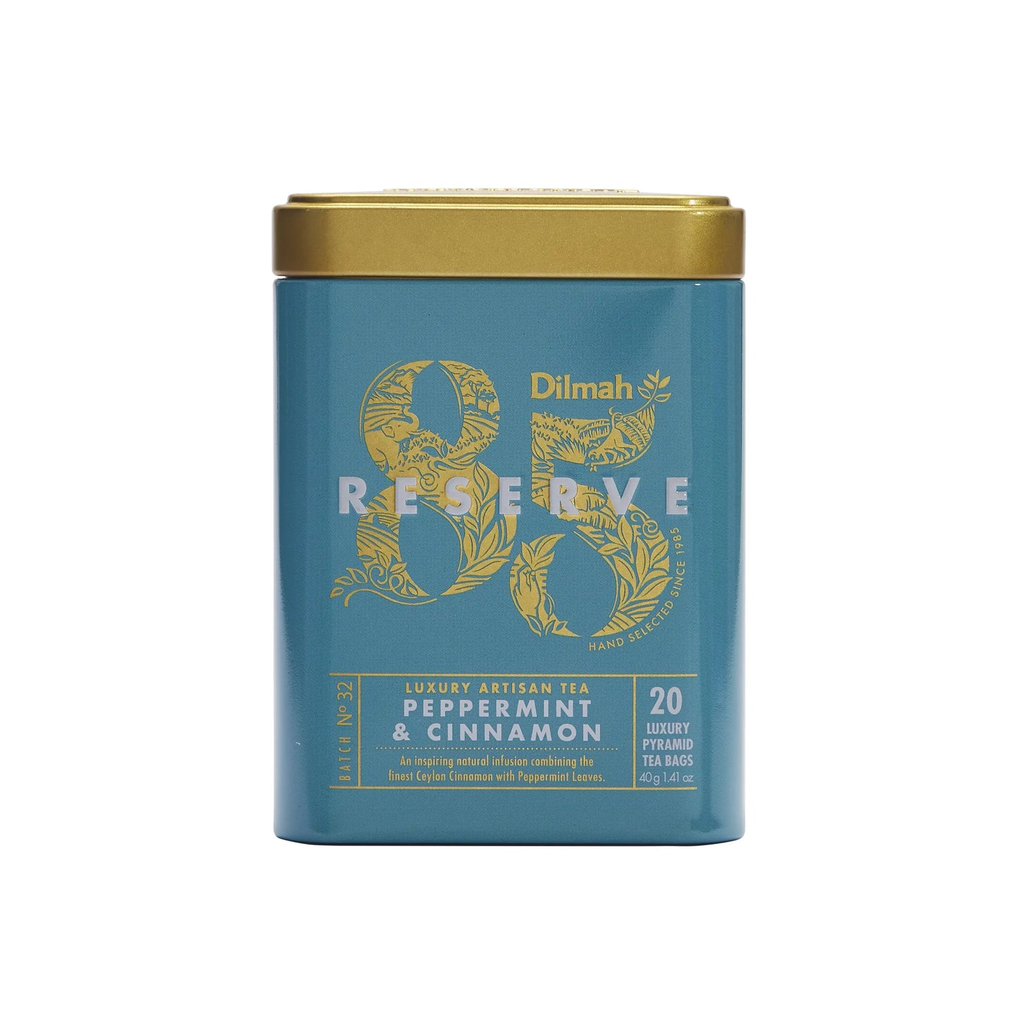 Dilmah 85 Reserve Peppermint & Cinnamon Tea Tin Caddy - 20 Luxury Leaf Tea Bags