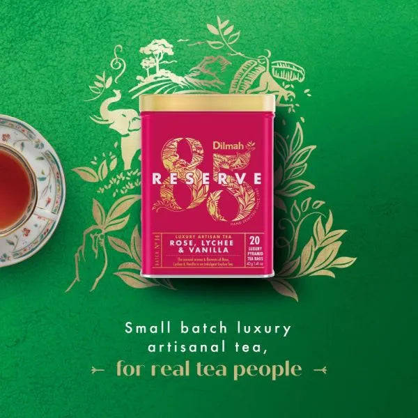 Dilmah 85 Reserve Rose Lychee & Vanilla Tea Tin Caddy - 20 Luxury Leaf Tea Bags