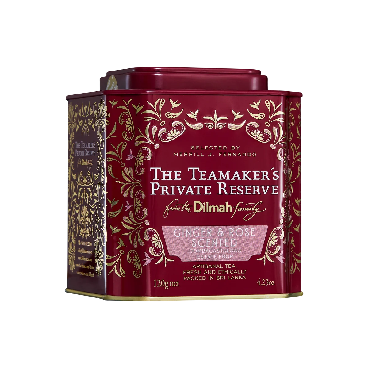 Dilmah The Teamaker’s Private Reserve Ginger & Rose Scented Dombagastalawa Estate Ceylon Black Tea Caddy-120g Loose Leaf